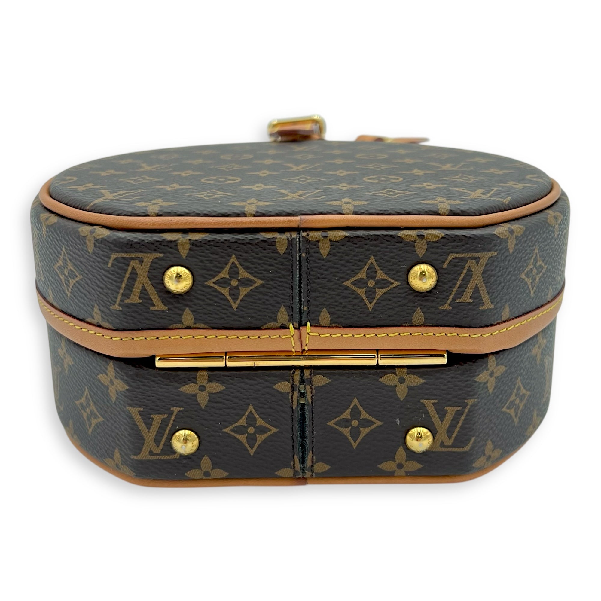 Petite Boite Chapeau Shoulder Bag Brown in Monogram Coated Canvas, Gold hardware