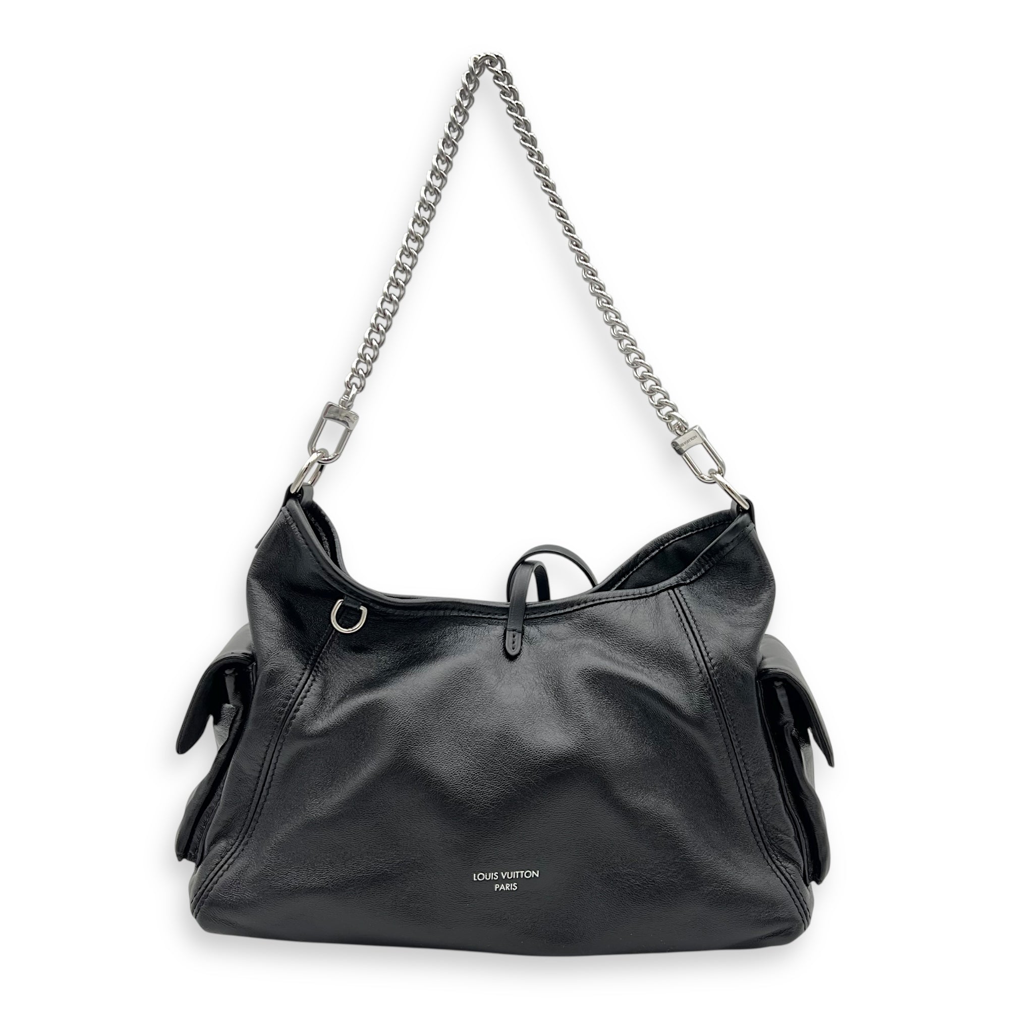 Carryall Cargo Vibe Shoulder Bag Black in Calfskin, Silver hardware