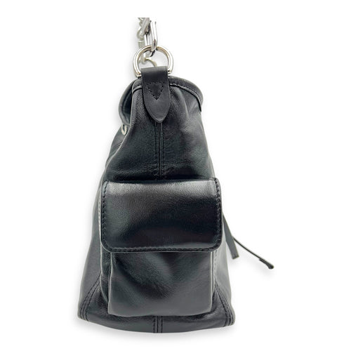 Carryall Cargo Vibe Shoulder Bag Black in Calfskin, Silver hardware