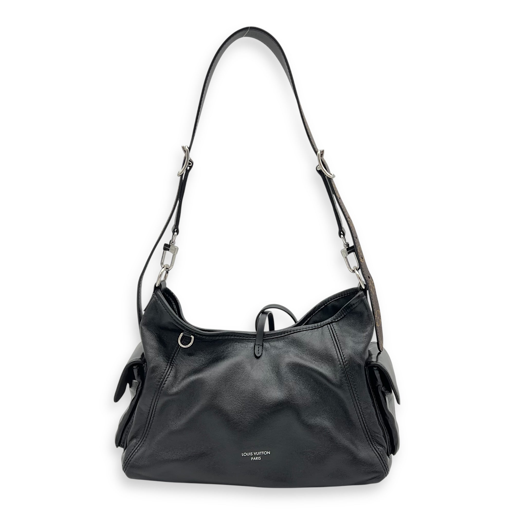 Carryall Cargo Vibe Shoulder Bag Black in Calfskin, Silver hardware