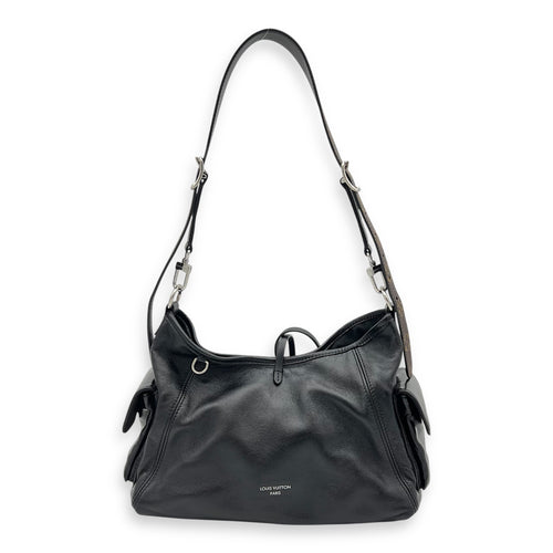 Carryall Cargo Vibe Shoulder Bag Black in Calfskin, Silver hardware