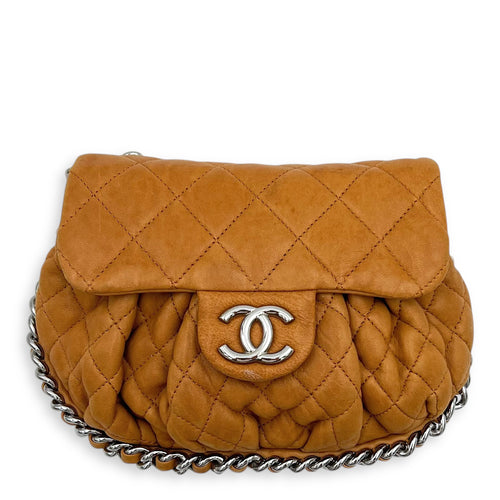 Chain Around Shoulder Bag Brown in Calfskin, Silver hardware