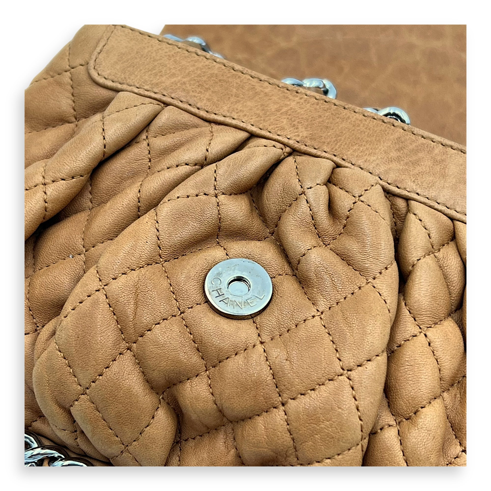 Chain Around Shoulder Bag Brown in Calfskin, Silver hardware