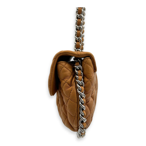 Chain Around Shoulder Bag Brown in Calfskin, Silver hardware