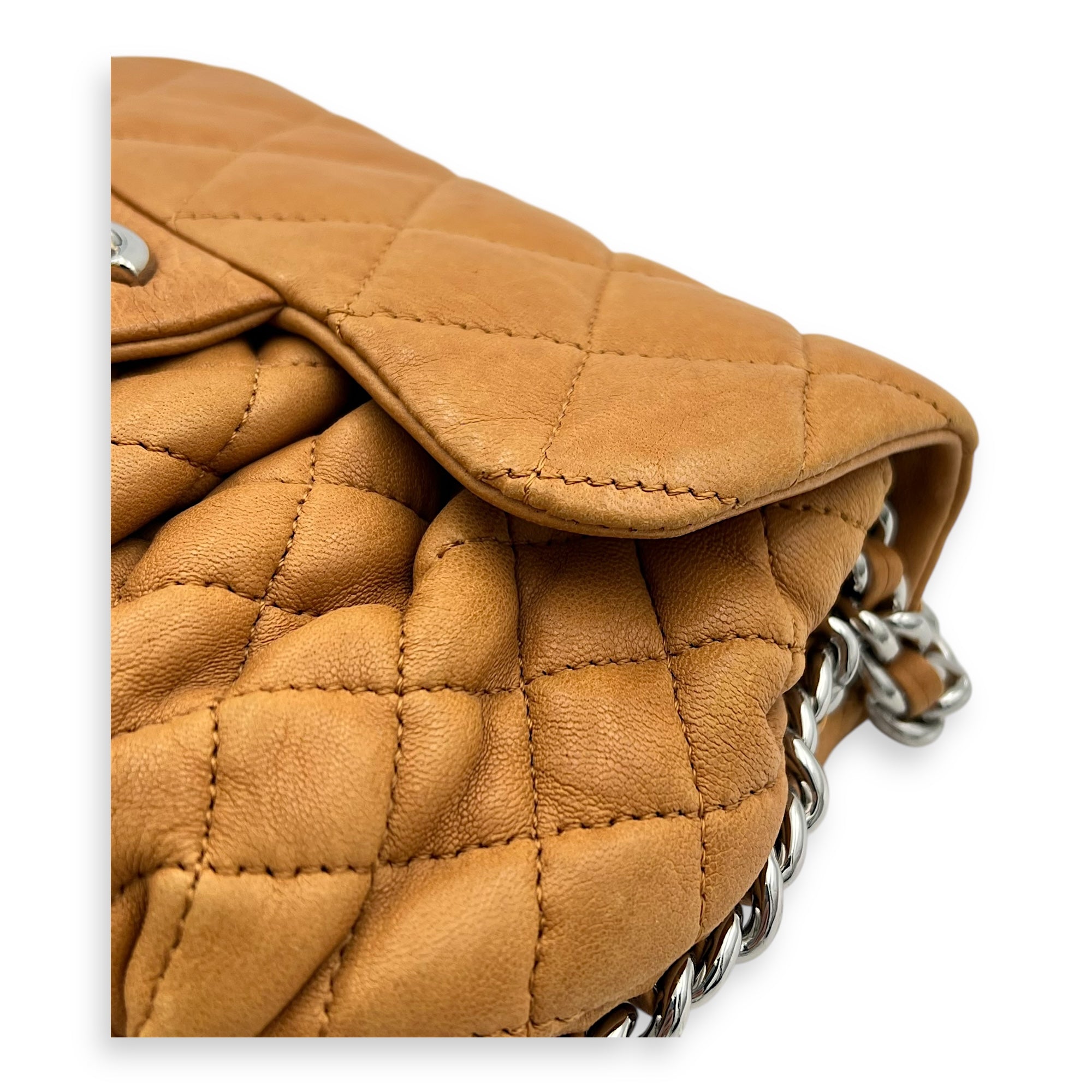 Chain Around Shoulder Bag Brown in Calfskin, Silver hardware