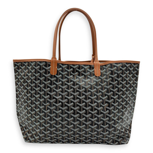 Saint Louis PM Brown Tote Bag in Coated Canvas, Silver hardware