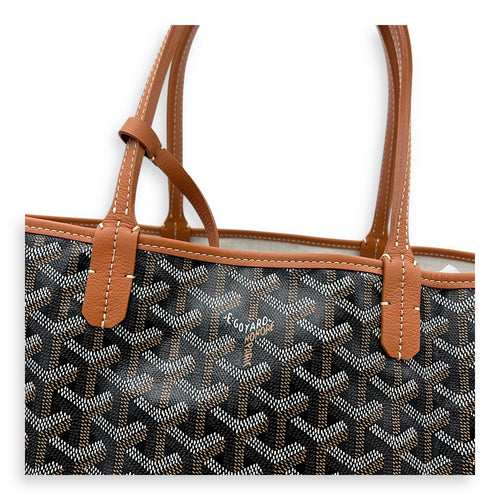 Saint Louis PM Brown Tote Bag in Coated Canvas, Silver hardware