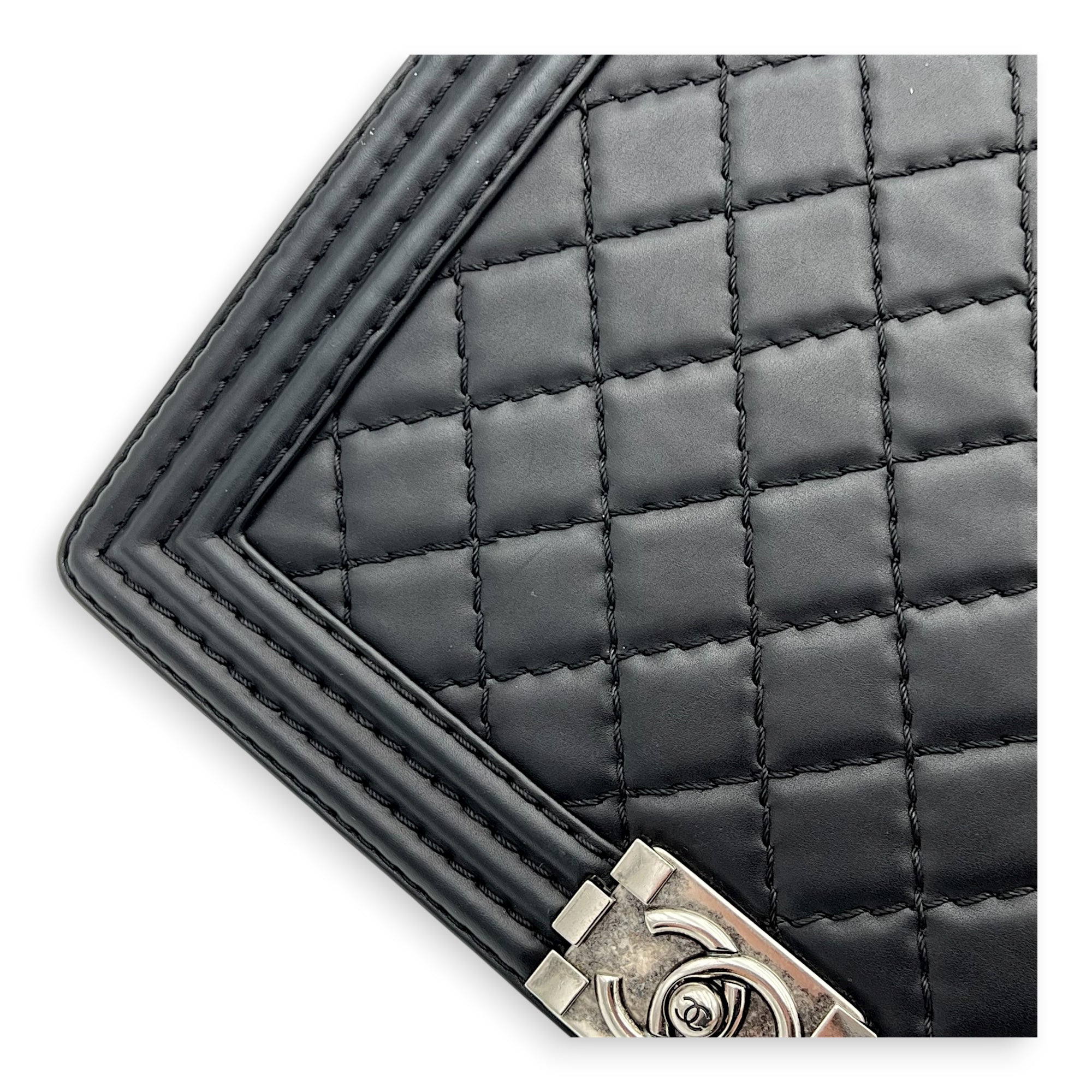 Boy Shoulder Bag Medium Black in Calfskin, Ruthenium hardware