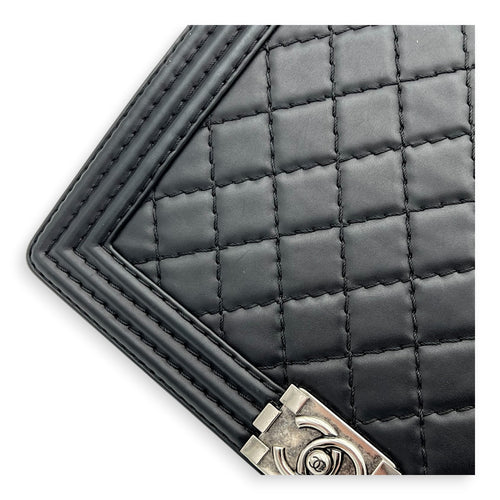 Boy Shoulder Bag Medium Black in Calfskin, Ruthenium hardware