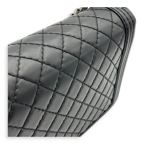 Boy Shoulder Bag Medium Black in Calfskin, Ruthenium hardware