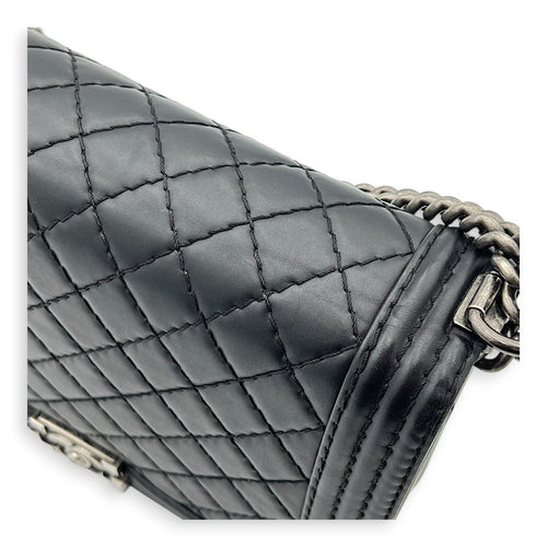 Boy Shoulder Bag Medium Black in Calfskin, Ruthenium hardware