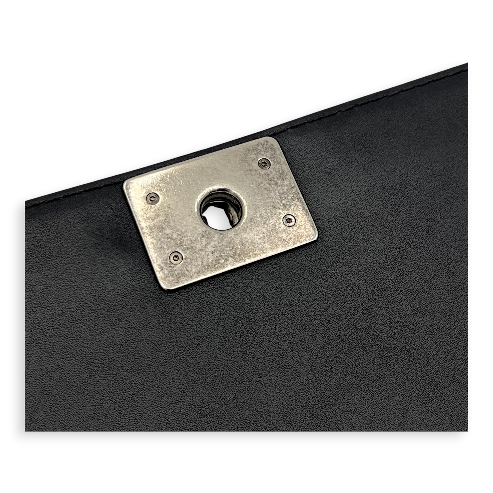 Boy Shoulder Bag Medium Black in Calfskin, Ruthenium hardware