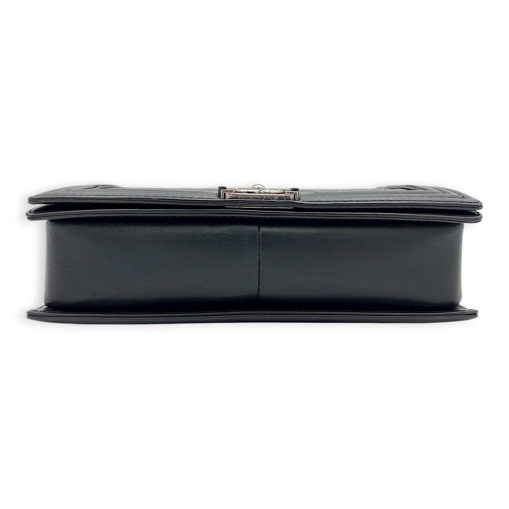 Boy Shoulder Bag Medium Black in Calfskin, Ruthenium hardware