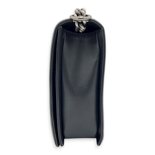 Boy Shoulder Bag Medium Black in Calfskin, Ruthenium hardware