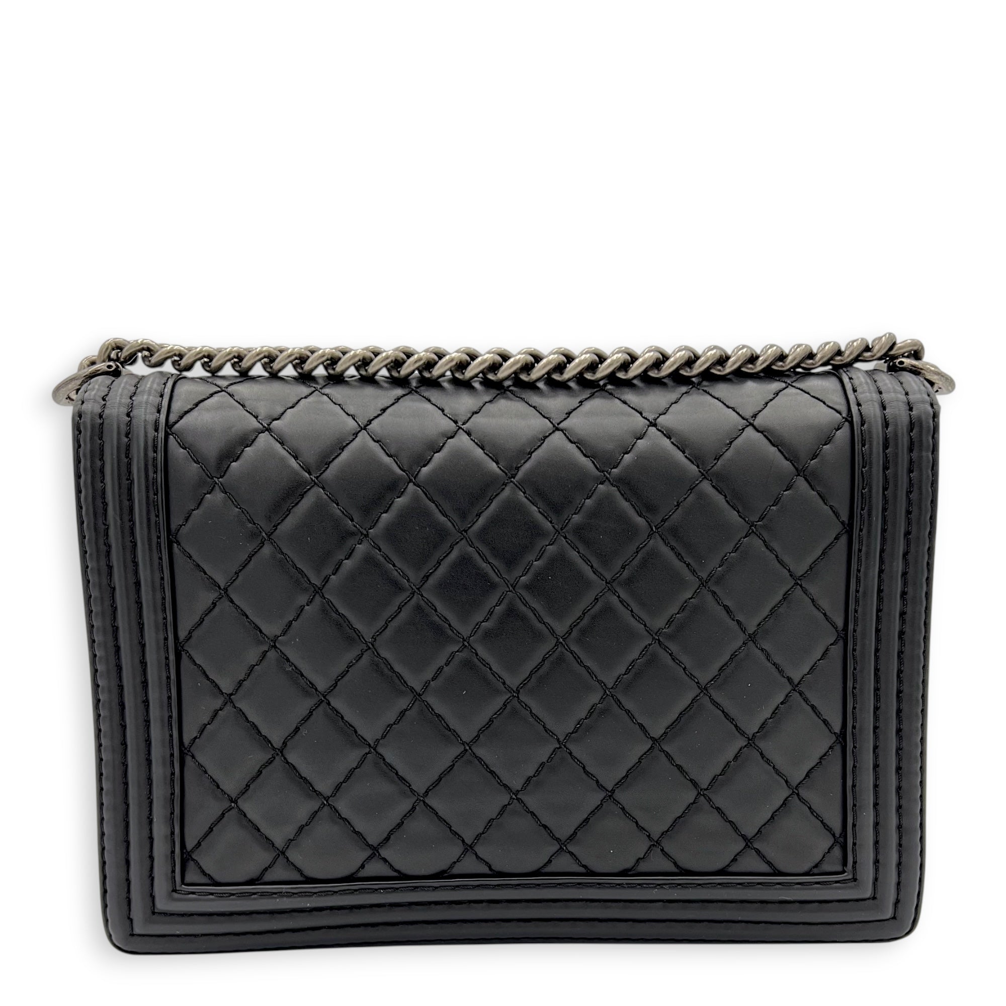 Boy Shoulder Bag Medium Black in Calfskin, Ruthenium hardware