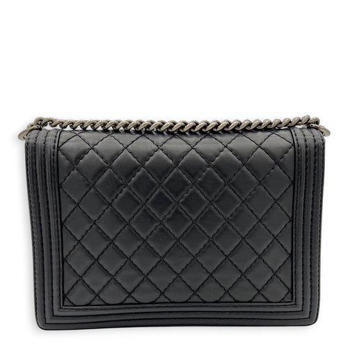 Boy Shoulder Bag Medium Black in Calfskin, Ruthenium hardware