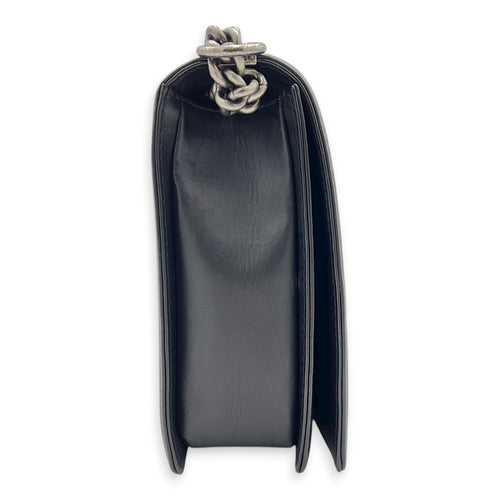 Boy Shoulder Bag Medium Black in Calfskin, Ruthenium hardware