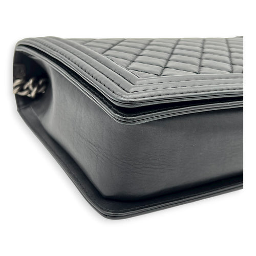 Boy Shoulder Bag Medium Black in Calfskin, Ruthenium hardware