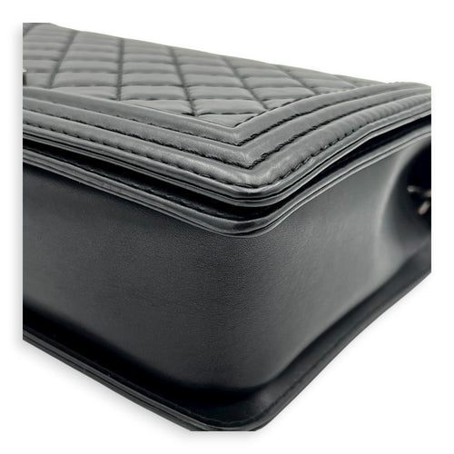 Boy Shoulder Bag Medium Black in Calfskin, Ruthenium hardware