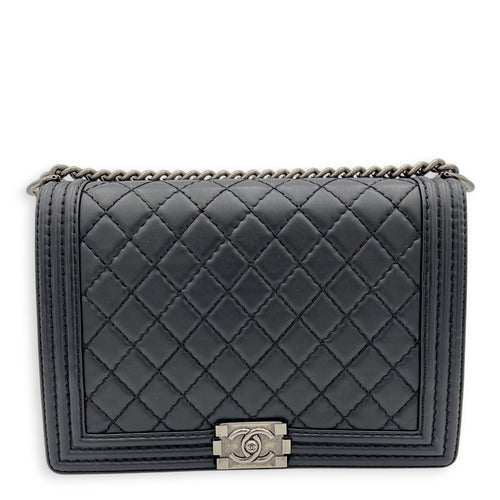 Boy Shoulder Bag Medium Black in Calfskin, Ruthenium hardware