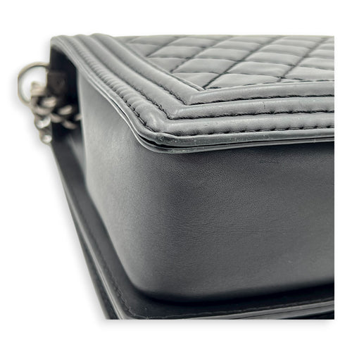 Boy Shoulder Bag Medium Black in Calfskin, Ruthenium hardware