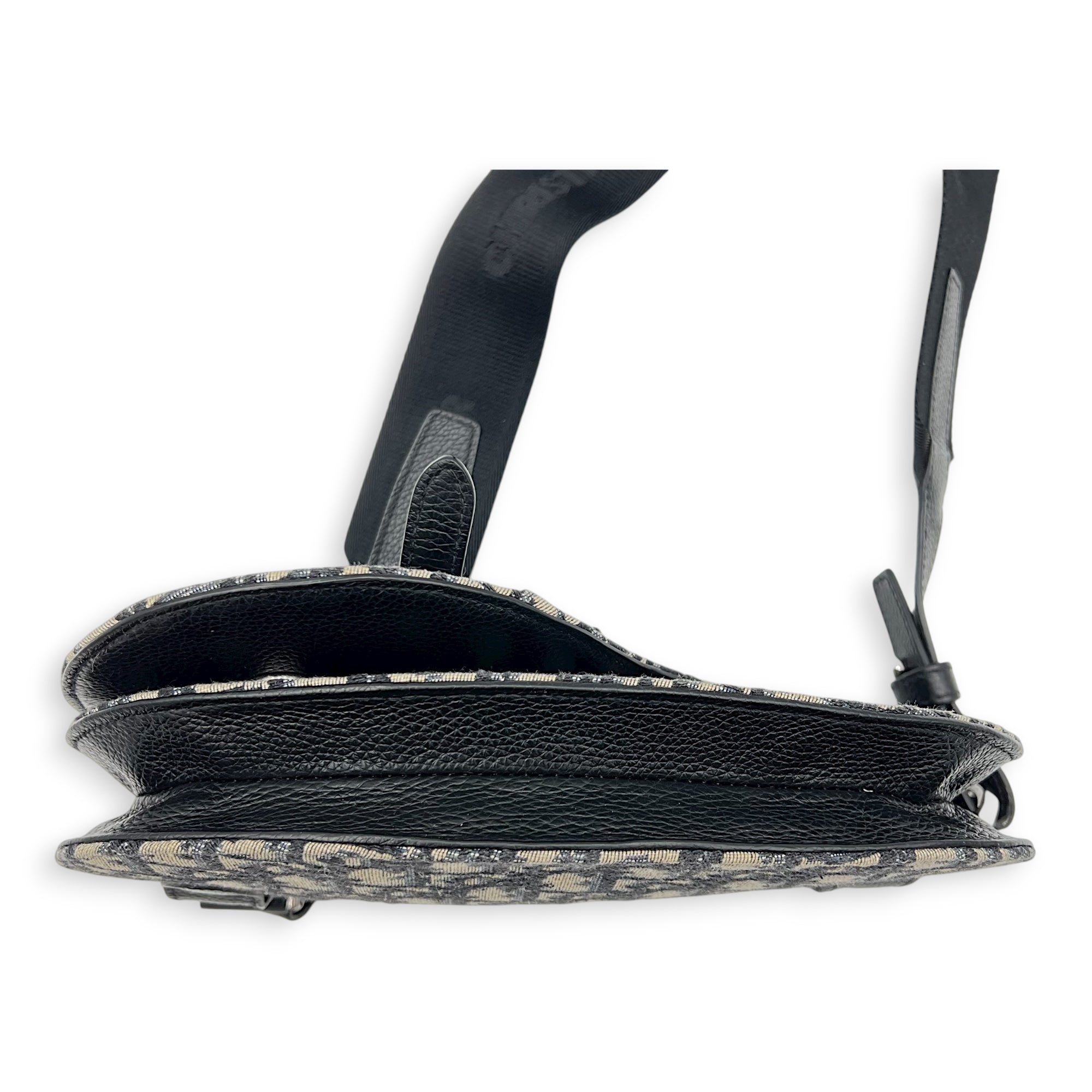 Saddle Shoulder Bag Blue in Jacquard, Silver hardware