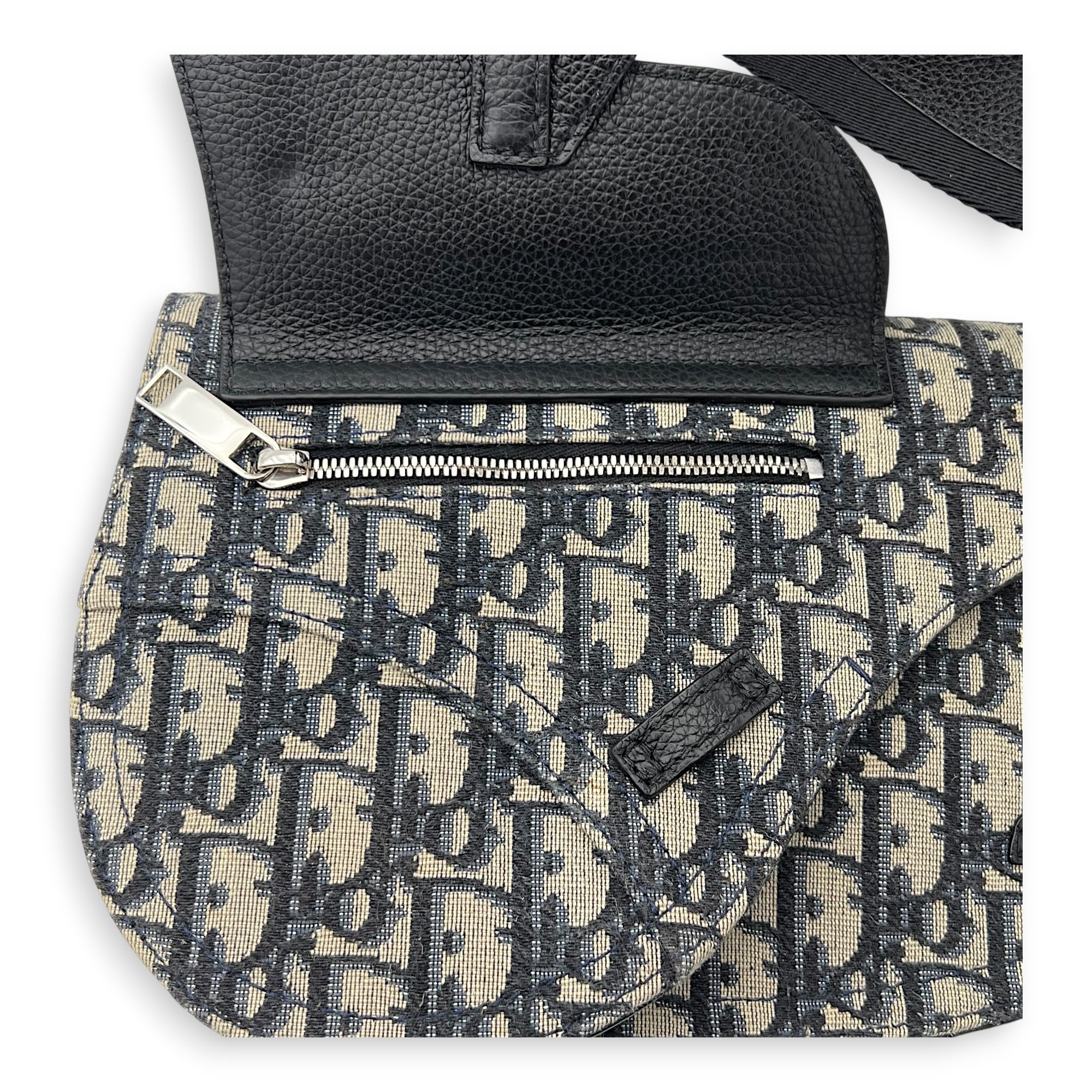 Saddle Shoulder Bag Blue in Jacquard, Silver hardware