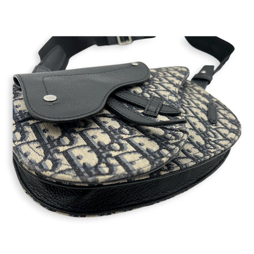 Saddle Shoulder Bag Blue in Jacquard, Silver hardware