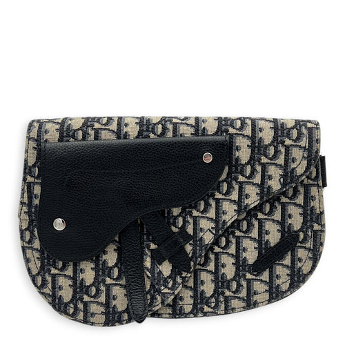 Saddle Shoulder Bag Blue in Jacquard, Silver hardware