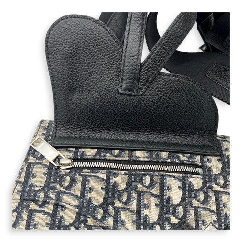 Saddle Shoulder Bag Blue in Jacquard, Silver hardware