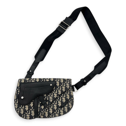 Saddle Shoulder Bag Blue in Jacquard, Silver hardware