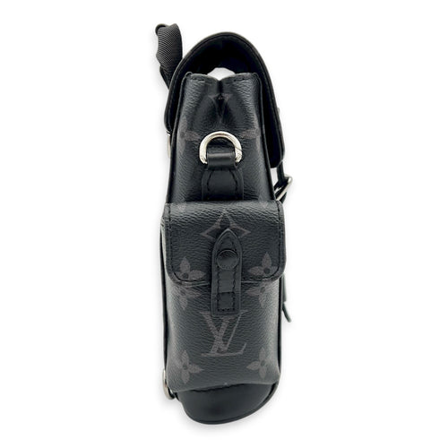 Christopher Shoulder Bag Black in Monogram Coated Canvas, Silver hardware