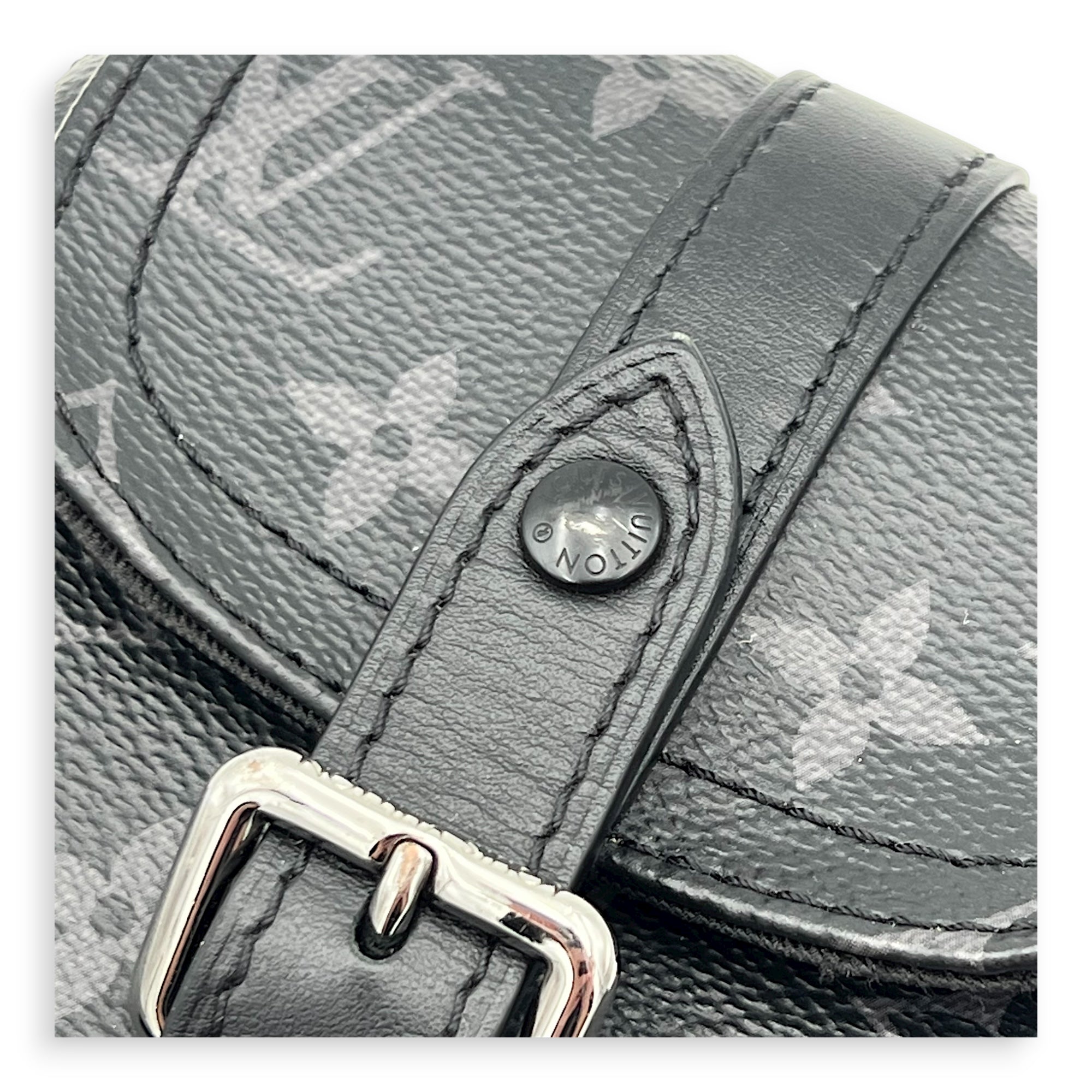 Christopher Shoulder Bag Black in Monogram Coated Canvas, Silver hardware