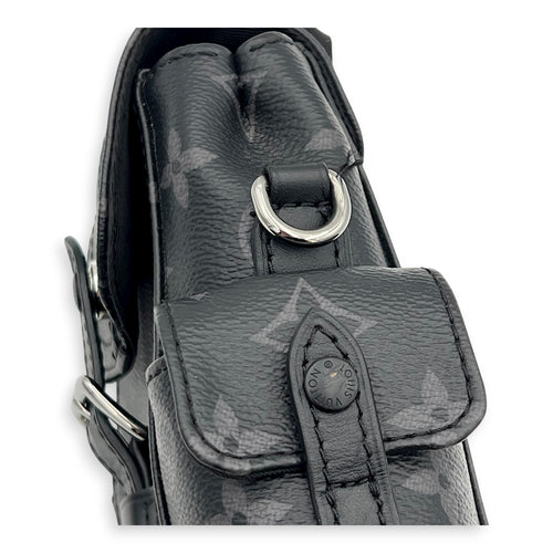 Christopher Shoulder Bag Black in Monogram Coated Canvas, Silver hardware