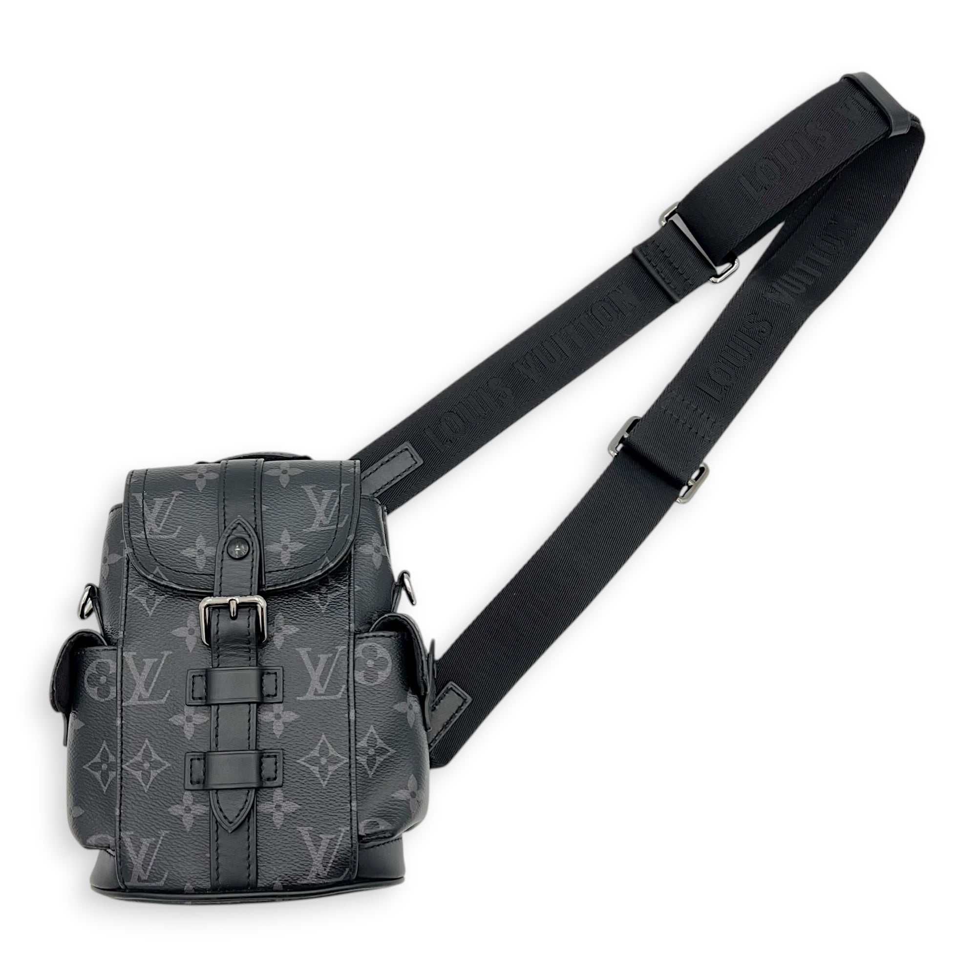 Christopher Shoulder Bag Black in Monogram Coated Canvas, Silver hardware