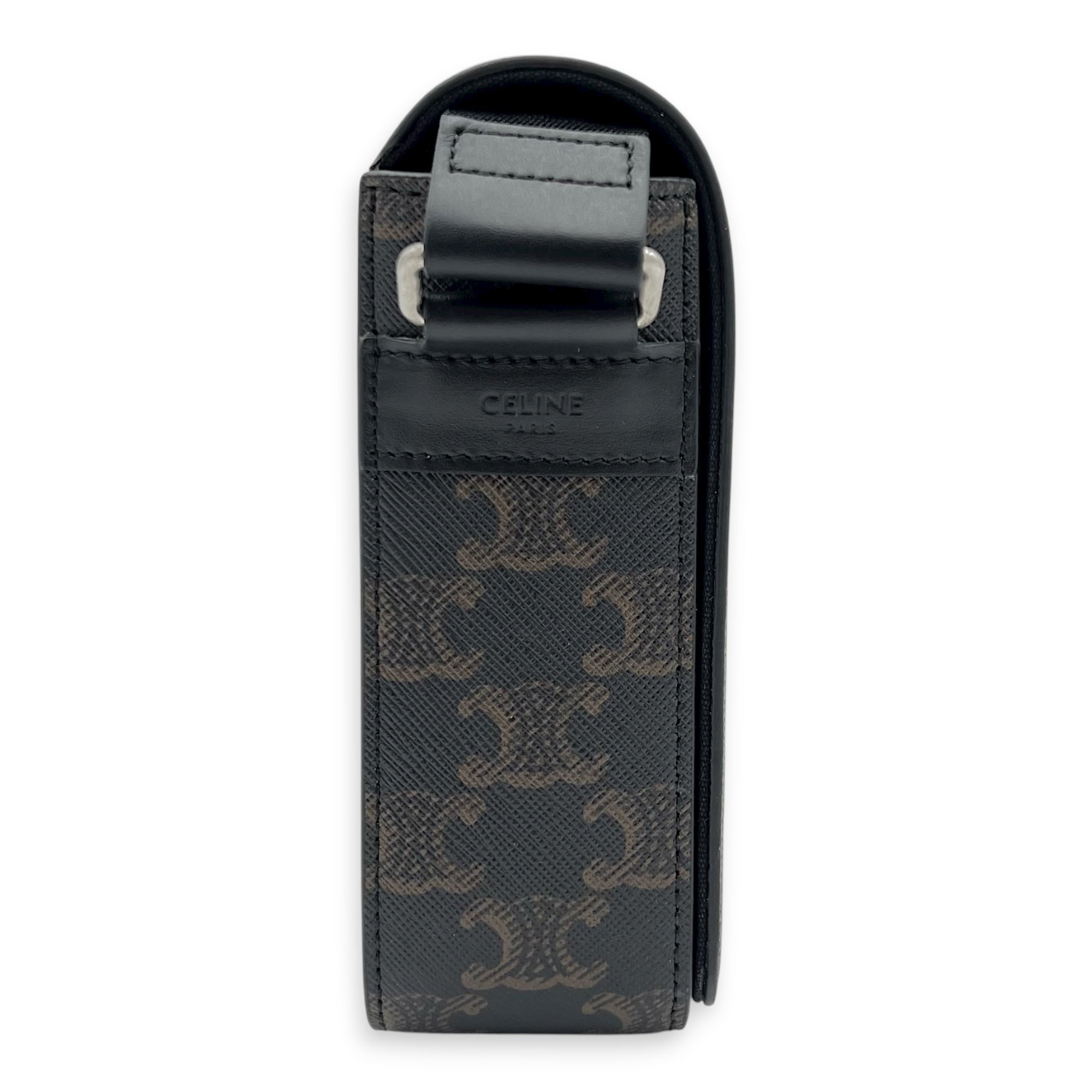 Triomphe Messenger Brown in Coated Canvas, Gold hardware