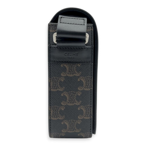 Triomphe Messenger Brown in Coated Canvas, Gold hardware