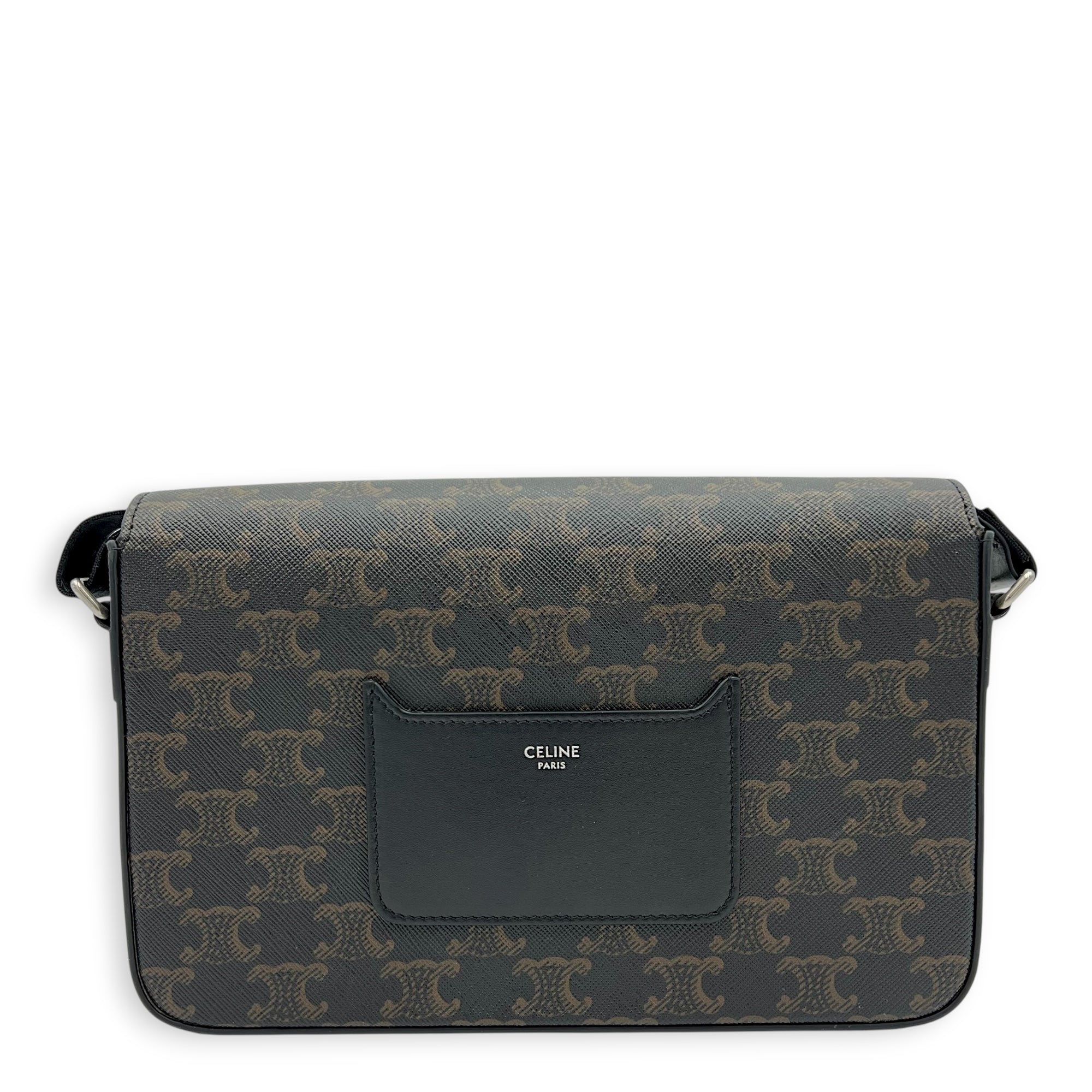 Triomphe Messenger Brown in Coated Canvas, Gold hardware