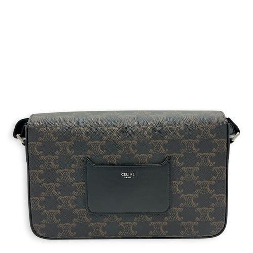 Triomphe Messenger Brown in Coated Canvas, Gold hardware