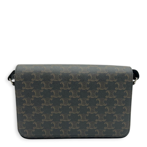 Triomphe Messenger Brown in Coated Canvas, Gold hardware