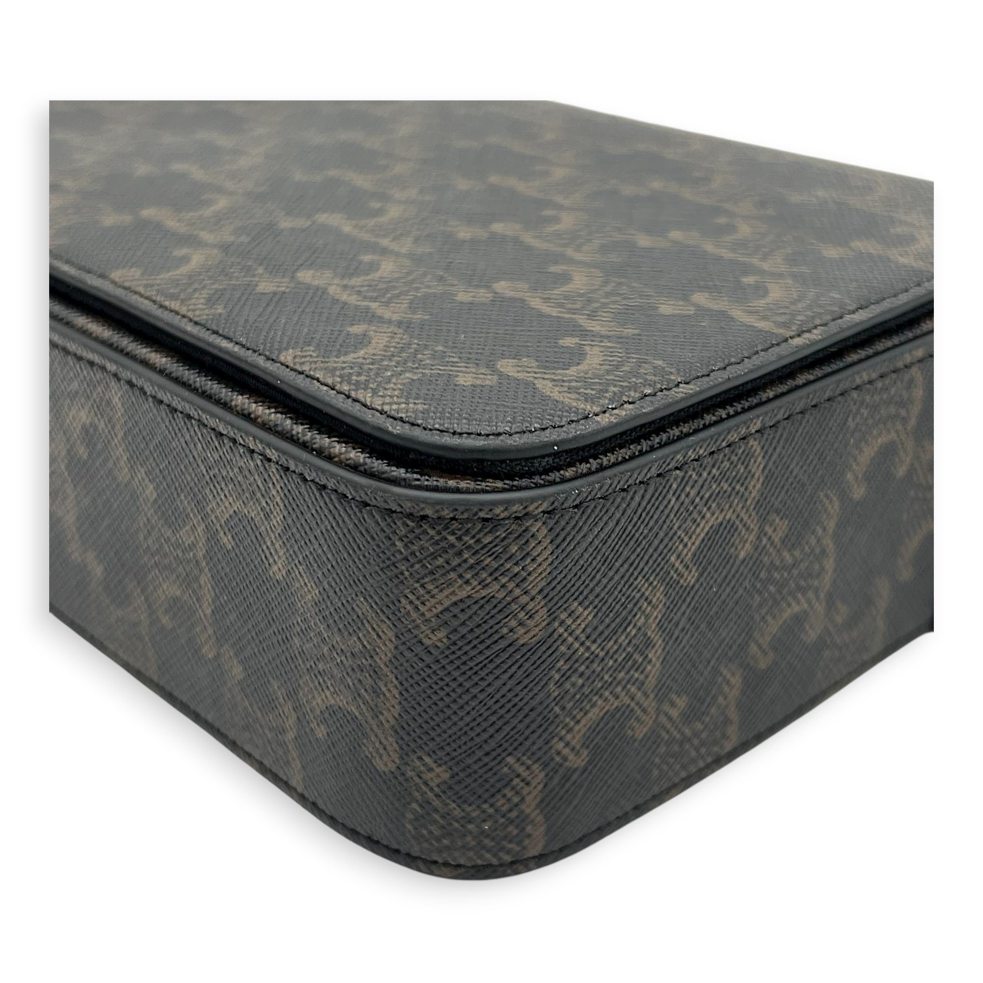 Triomphe Messenger Brown in Coated Canvas, Gold hardware