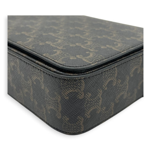 Triomphe Messenger Brown in Coated Canvas, Gold hardware