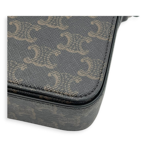 Triomphe Messenger Brown in Coated Canvas, Gold hardware