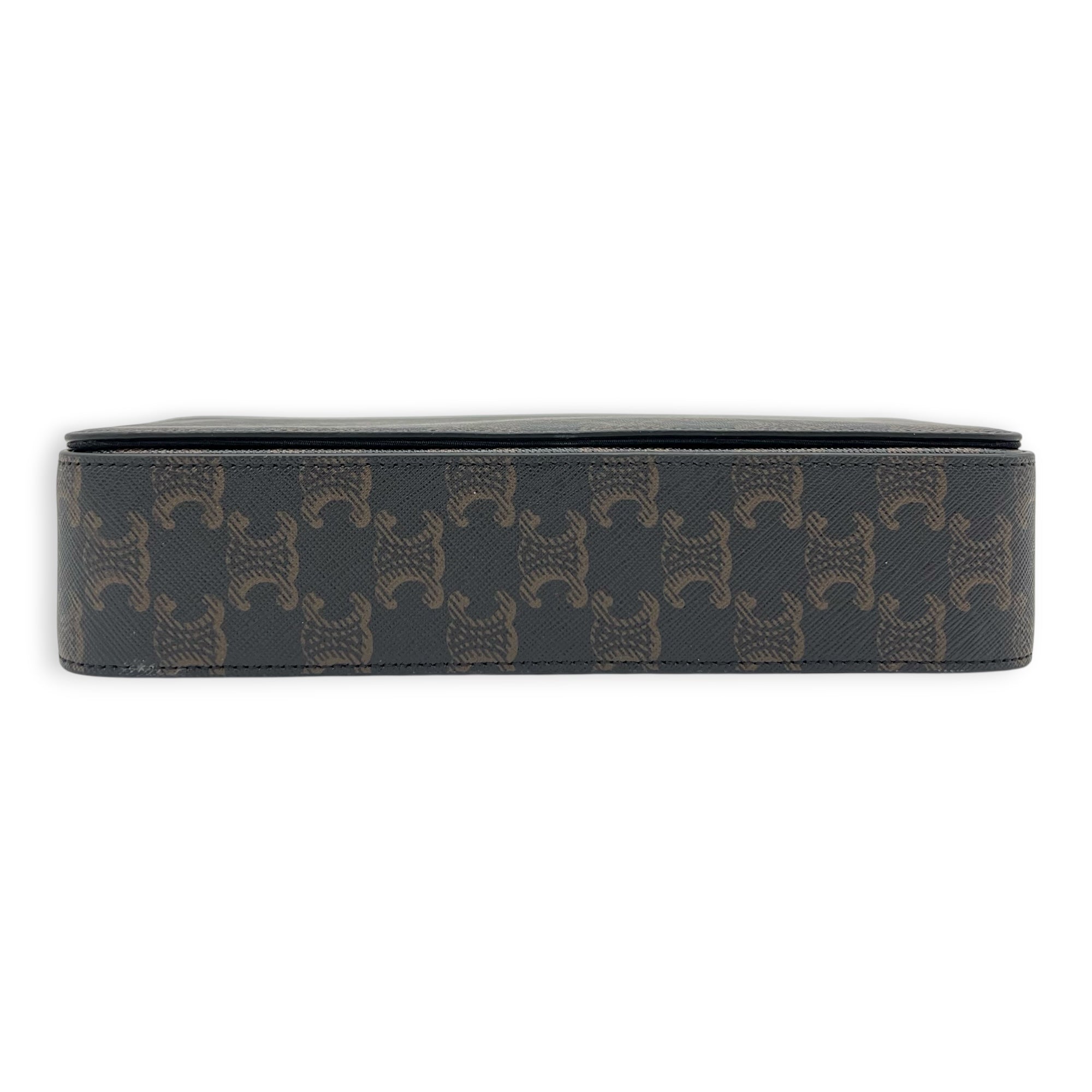 Triomphe Messenger Brown in Coated Canvas, Gold hardware