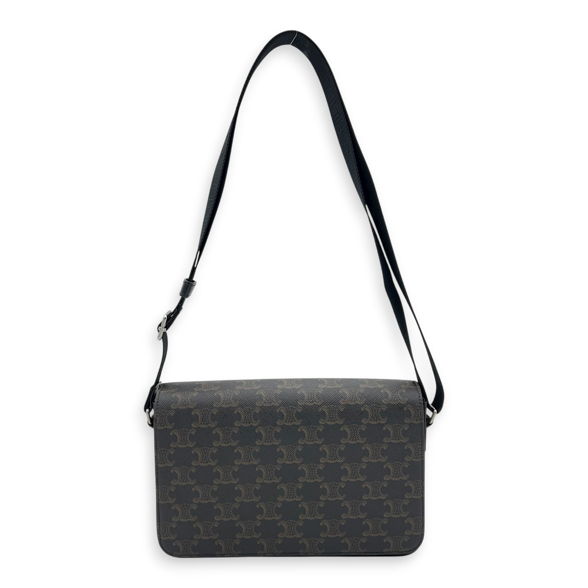 Triomphe Messenger Brown in Coated Canvas, Gold hardware