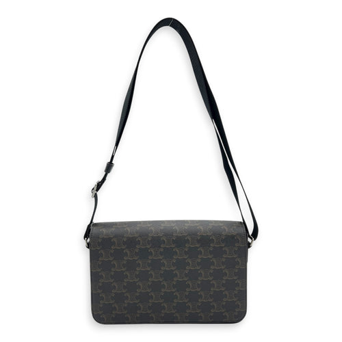 Triomphe Messenger Brown in Coated Canvas, Gold hardware