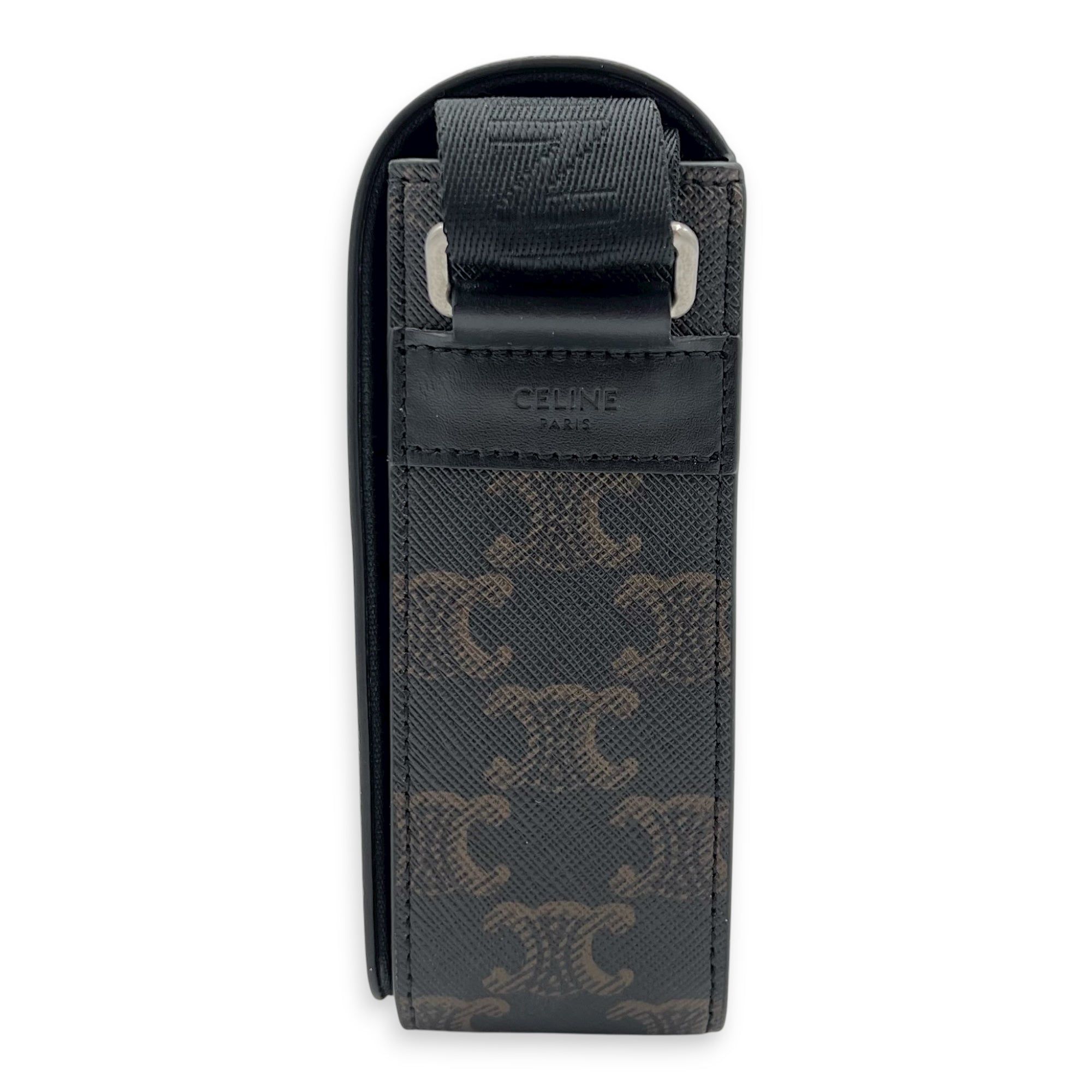 Triomphe Messenger Brown in Coated Canvas, Gold hardware