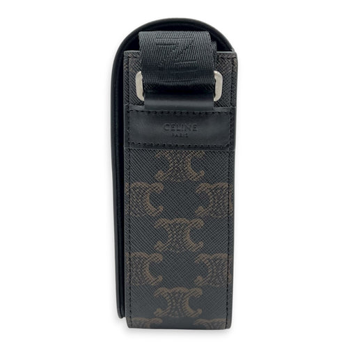 Triomphe Messenger Brown in Coated Canvas, Gold hardware