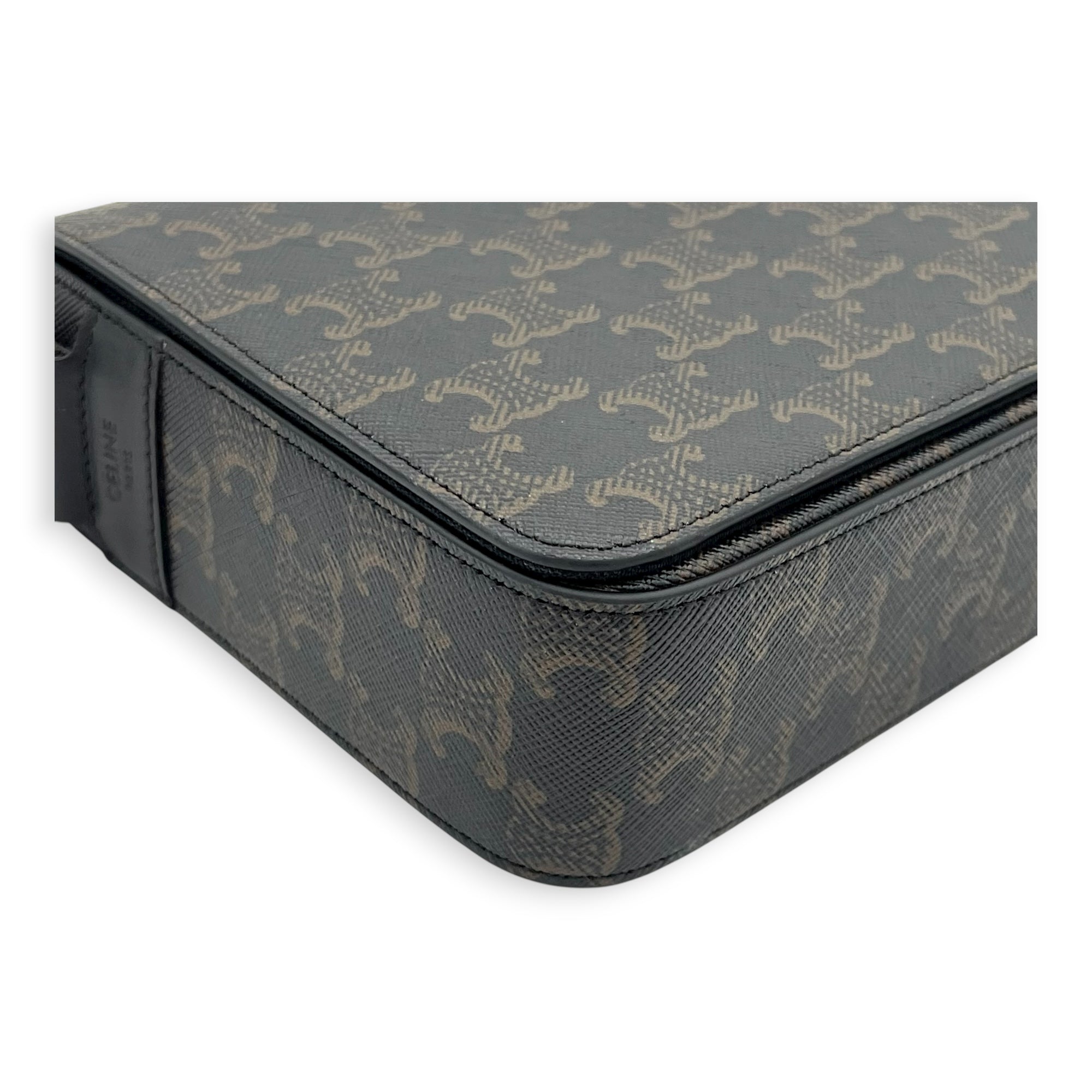 Triomphe Messenger Brown in Coated Canvas, Gold hardware