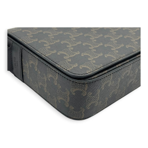 Triomphe Messenger Brown in Coated Canvas, Gold hardware
